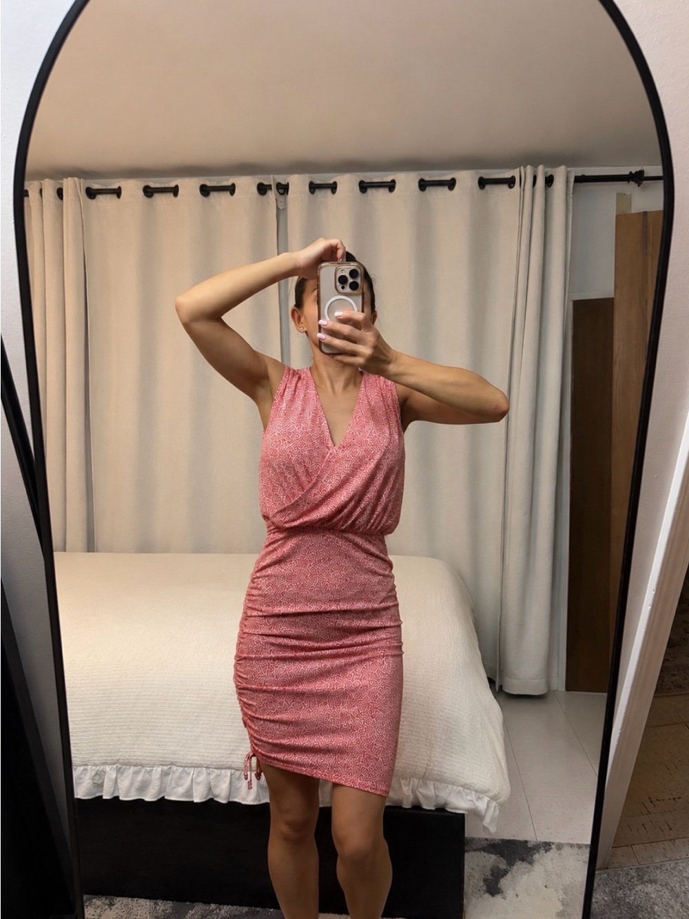 Michael Kors Rose Pink Sleeveless Draped V-Neck Mini Dress